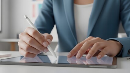 Woman hands use tablet with stylus for signing digital document or drawing design