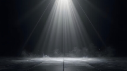 Abstract empty dark room background with spotlight and smoke effects on rough concrete floor showcasing dramatic light rays and mysterious atmosphere ideal for product display