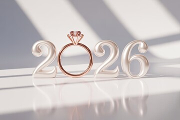 Wedding 2026 engagement ring concept with pearl numbers and elegant romantic design