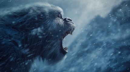 Obraz premium Roaring Snow Beast Against Blustery Mountain Sky