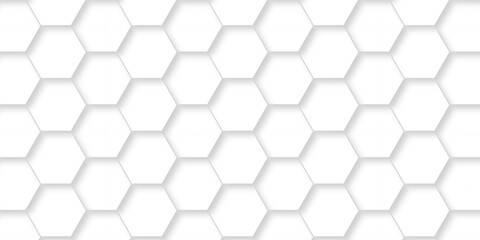 Fototapeta premium Abstract white paper hexagon geometric creative wall decoration mosaic. white hexagon technology. vector grid honeycomb soccer hexagonal cell structure tile mess. emboss bee background.