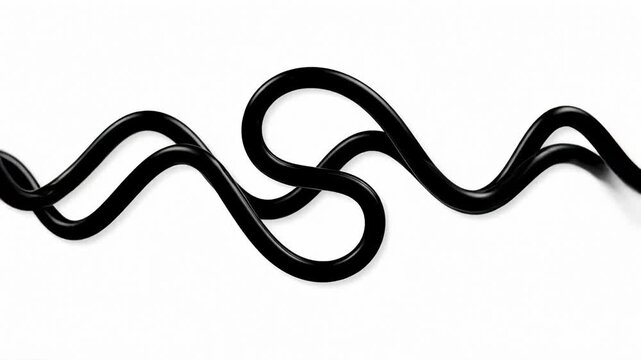 Black Cable Forms Coils Against a Plain White Background in Animation
