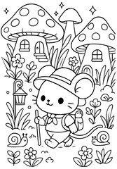 Kawaii Fantasy Animal Coloring Page, Cute Cartoon Line Art, Coloring Book, Vector Illustration