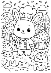 Kawaii Fantasy Animal Coloring Page, Cute Cartoon Line Art, Coloring Book, Vector Illustration