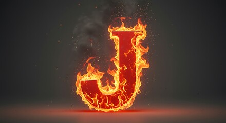 Fiery Letter J Flame Effect 3D Render Illustration