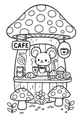 Kawaii Fantasy Animal Coloring Page, Cute Cartoon Line Art, Coloring Book, Vector Illustration