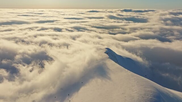 Expansive skyfront with luminous clouds and sweeping horizon view, Immense aerial scene featuring towering cloud formations illuminated by backlit sunlight across limitless horizon
