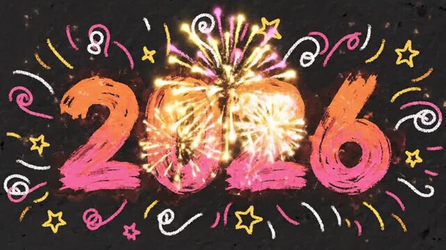 Festive Wooden Block &ldquo;2025 to 2026&rdquo; Transition Animation Hand Rotating Final Block, Colorful Shimmering Fireworks, Twinkling Bokeh Lights, Reflective Surface, Warm Joyful High-Resolution New Year Sc