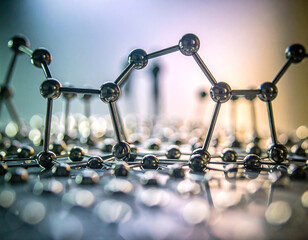 Abstract molecular structure with interconnected spheres and rods, representing scientific concepts and technological advancements.