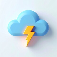 Fototapeta premium Blue cloud with yellow lightning bolt symbol on white background with orange glow