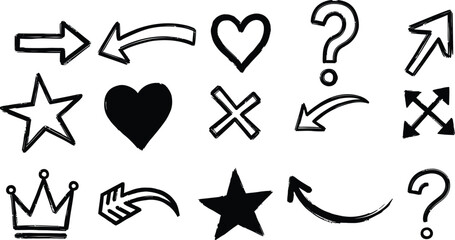 Fototapeta premium Hand drawn doodle set featuring arrows hearts crowns and question marks
