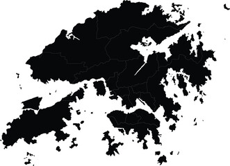 Black silhouette map of Hong Kong with administrative divisions vector illustration for geography and travel concepts