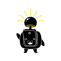 Adorable switch cartoon character turning on light silhouette, vector art