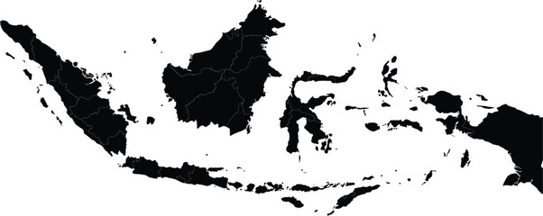 Black silhouette map of Indonesia archipelago isolated on white background representing geography and travel © Ghaffar.Arts