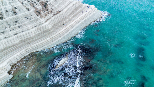 scala dei turchi Beautiful white beach from above drone shot pretty blue ocean sea 