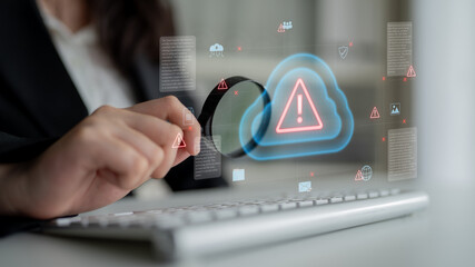 Cloud computing with alert icons and security elements, representing real-time threat detection, risk prevention, and digital infrastructure protection Parse