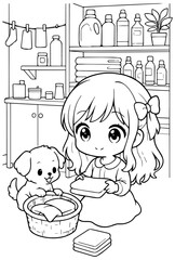 Kawaii Chibi Girl Coloring Page, Cute Line Art Illustration, Simple Line Art, vector illustration