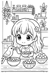 Kawaii Chibi Girl Coloring Page, Cute Line Art Illustration, Simple Line Art, vector illustration