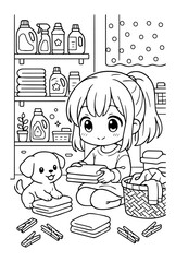 Kawaii Chibi Girl Coloring Page, Cute Line Art Illustration, Simple Line Art, vector illustration