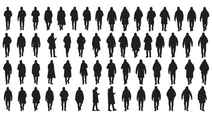 50+ Set of men in long puffer jacket silhouette walking poses vector graphics © Md. Robin Hasan