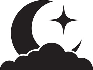 Obraz premium Night sky vector icon featuring a crescent moon a shining star and a cloud silhouette for weather applications