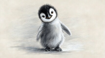 Obraz premium A penguin with a black-and-white head and beak stands before a white backdrop