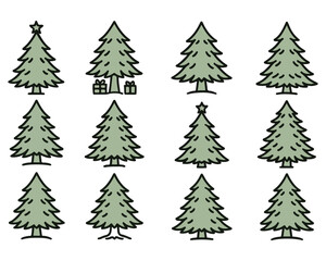 Obraz premium Seamless pattern of green vector Christmas trees set for winter holiday design and celebration