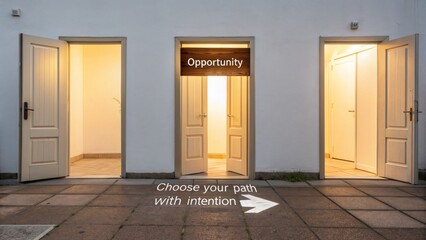Three Doors representing Opportunity, a Choice, and the Future