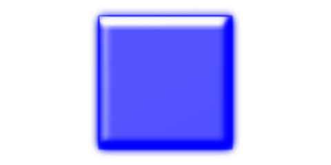 A glossy, three-dimensional blue square graphic element with rounded edges, appearing like a button or icon.