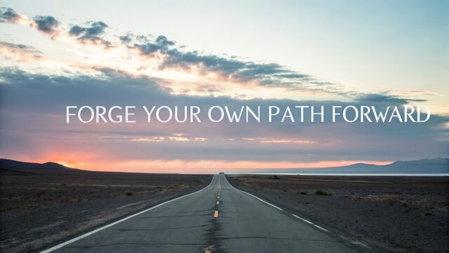 Straight road leading towards sunset horizon - Powered by Adobe