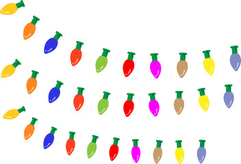 Christmas garland with multicolored glowing bulbs isolated on transparent background. Festive holiday light string decoration for Christmas party, New Year celebration, seasonal design, or winter even