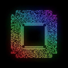 Vibrant digital pathways illuminating a technological core design with iridescent glow