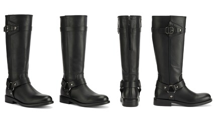 Elegant Black Leather Riding Boots for Women Stylish and Comfortable Footwear Collection on White Background Fashionable and Durable Design