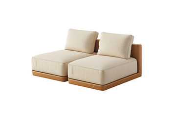 Beige Modular Sofa Sections with Wooden Base Vector Isolated on Transparent Background