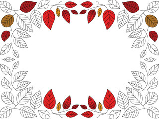 Autumn Leaf Frame Border – Decorative Floral Outline with Red and Yellow Leaves	