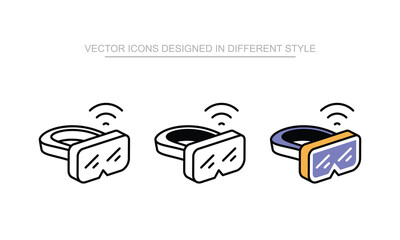 Ski Goggles icon set in different style with white background illustration
