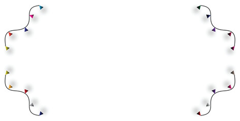 Colorful triangular flags strung on wavy lines creating festive corner borders, isolated on white. isolated on transparent background, Vector