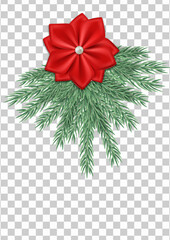 Christmas Swag with Red Bow in Flower Shape and Holiday Decorations