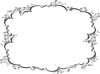 Dynamic comic style speech bubble frame with radiating stars and explosion effects, decorative border element. isolated on transparent background, Vector