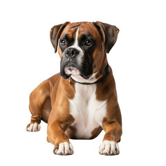 Boxer dog lying down isolated on transparent background for pet marketing and animal photography