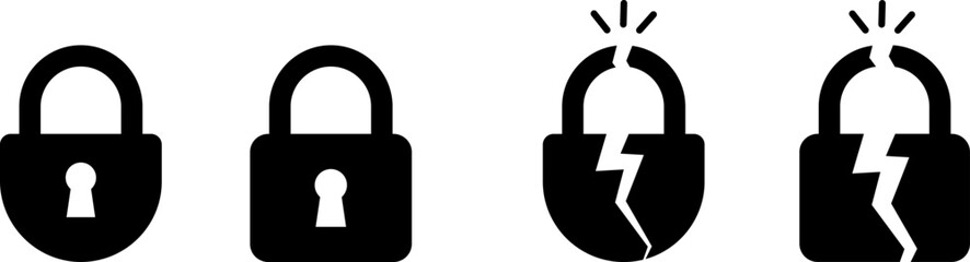 Broken padlocks illustrating security breach or failure
