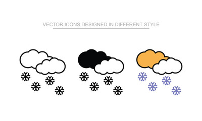 Snow Falling icon set in different style with white background illustration