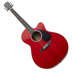 Red Acoustic Guitar: Captivating the essence of music, a vibrant red acoustic guitar stands in elegant simplicity, ready to produce melody.