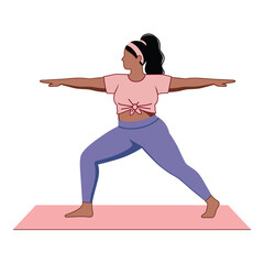 Fototapeta premium Curvy Woman Practicing Warrior II Pose - Body Positive Yoga and Fitness Vector