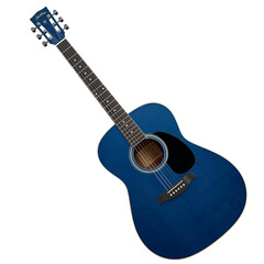 Acoustic Guitar, Blue: A sleek, classic acoustic guitar, finished in a vibrant shade of blue, rests in isolation. It invites players to strum, create, and immerse themselves in music.