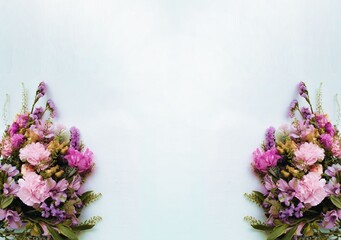 Festive bouquet of various colors on a white background with a place for text. Background for congratulations, invitations.