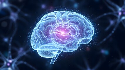 A glowing human brain surrounded by neural networks represents artificial intelligence concepts