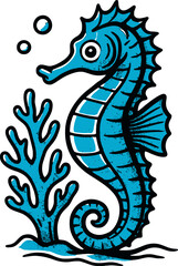 Fototapeta premium Ocean Seahorse Coral Reef Vector Illustration