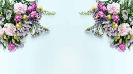 Festive bouquet of various colors on a white background with a place for text. Background for congratulations, invitations.