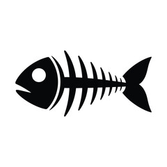 Stylized fish skeleton graphic vector icon in black, ideal for environmental, food waste, or marine biology concepts.
